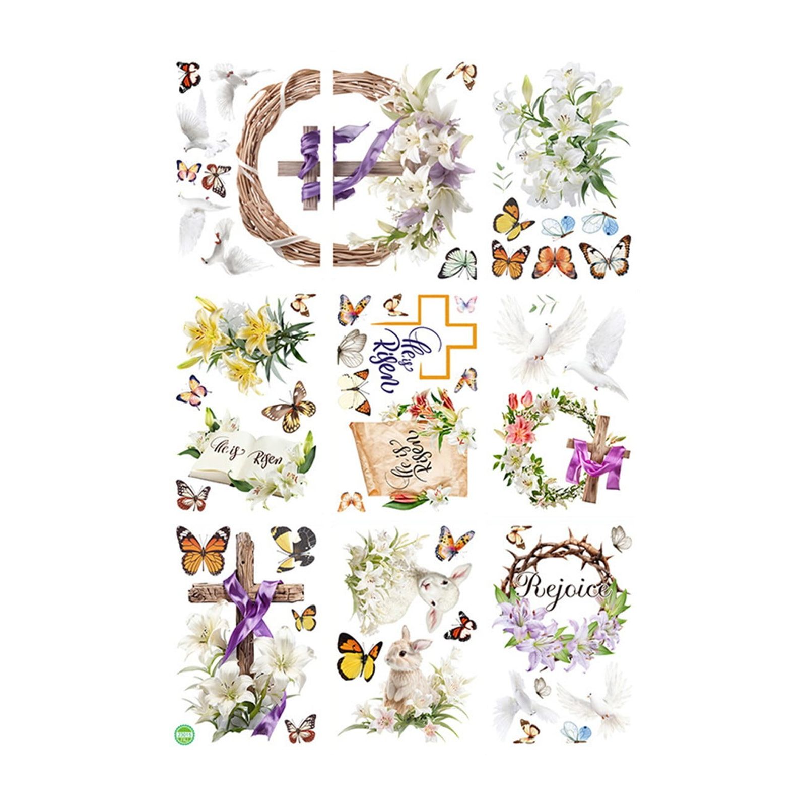 SLYNSHome - 9 Sheets - Easter Window Clings Religious Butterfly Wall Stickers Flowers Wall Decals Peel and Stick for Home Party Nursery Window Door Decoration